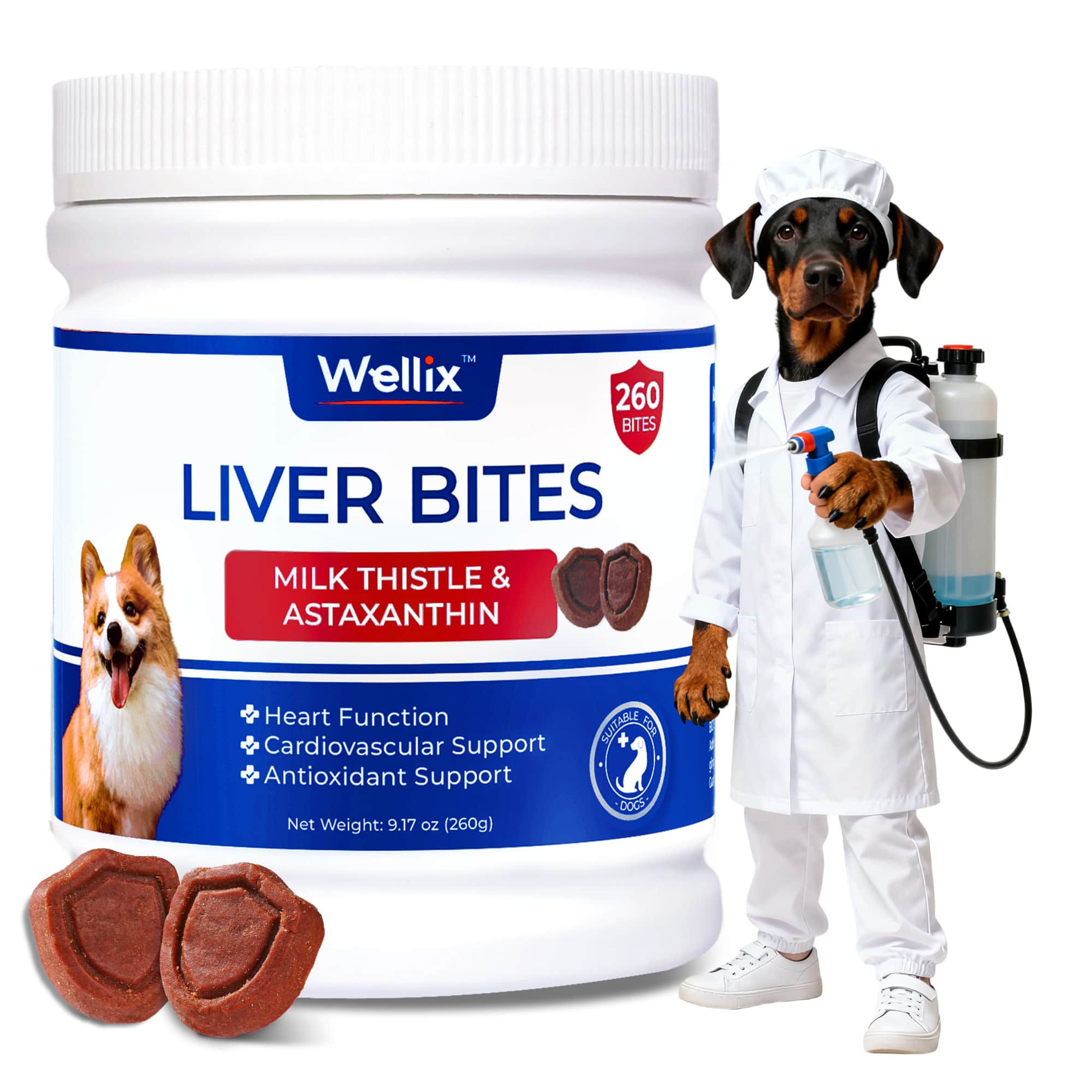 Wellix Liver Support for Dogs - Milk Thistle & Omega-3 Dog Supplement for Liver, Heart & Antioxidant Support - Chicken Flavor - 260 Bites